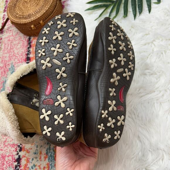 The North Face Tan Brown Fleece Fold Over Leather Snow Winter Boot 9 Cozy - Picture 8 of 9